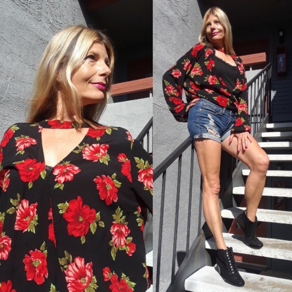 Forever 21 Tops - New Forever 21 Lolita red Floral blouse size 2X